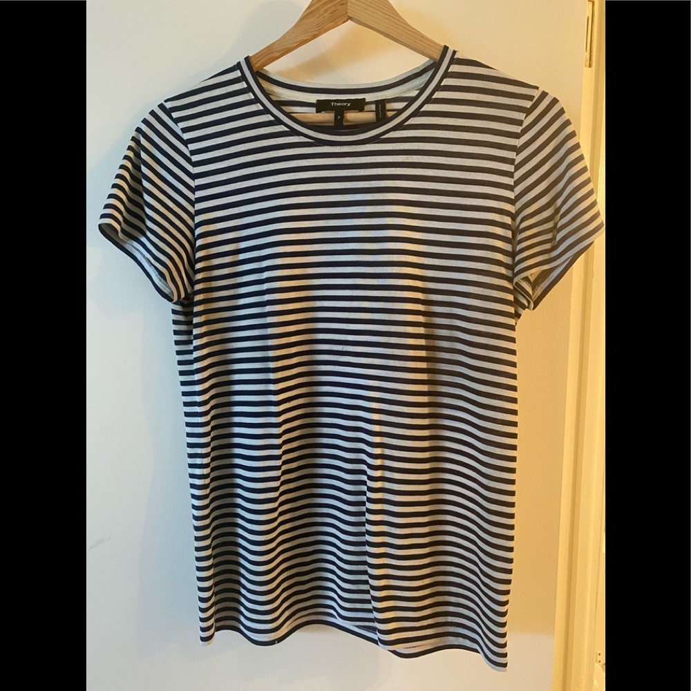 Theory Striped Crew Neck T in Cotton